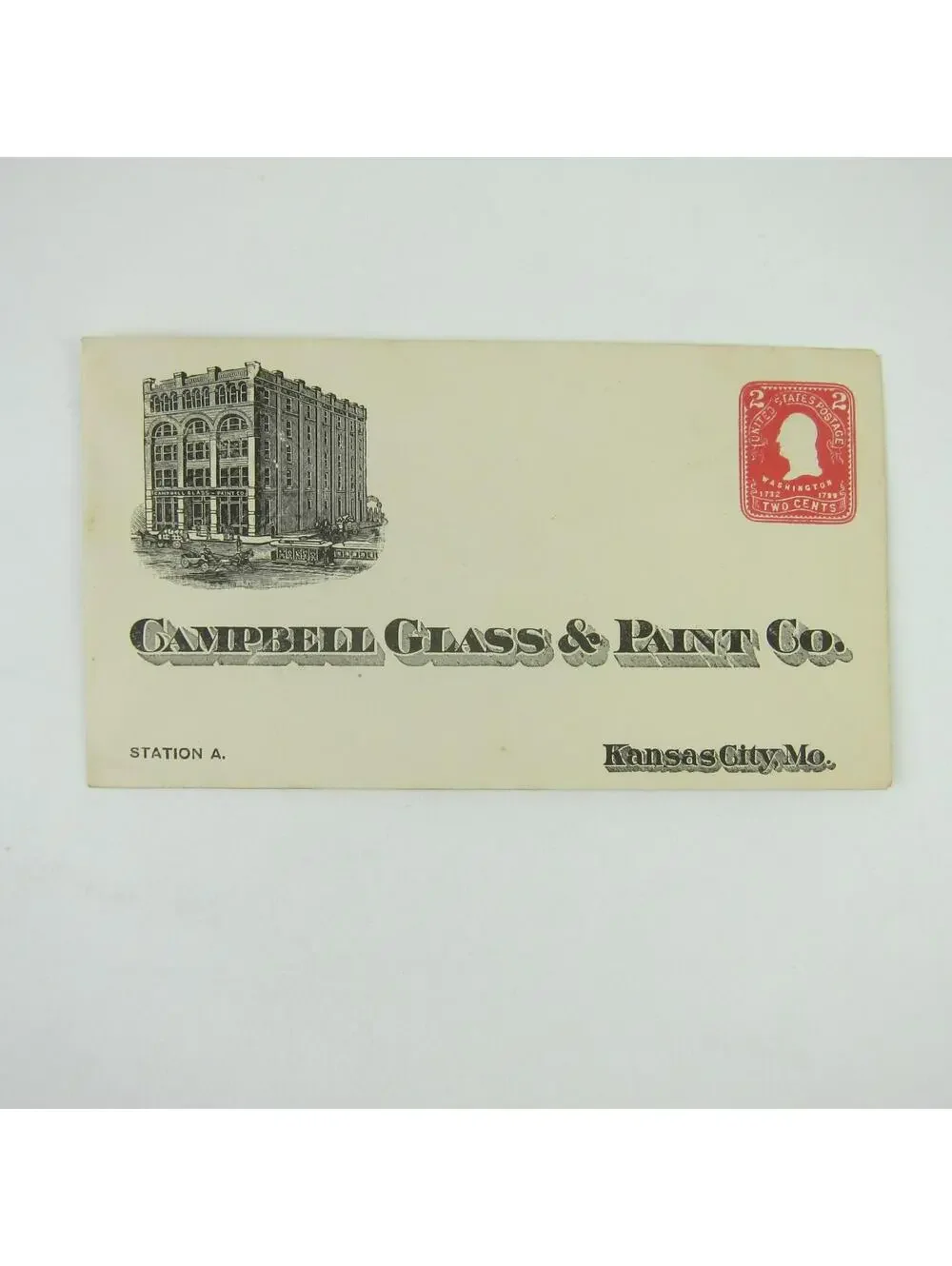 US Postal Stationery Campbell Glass & Paint Co Kansas City Missouri 2c Antique